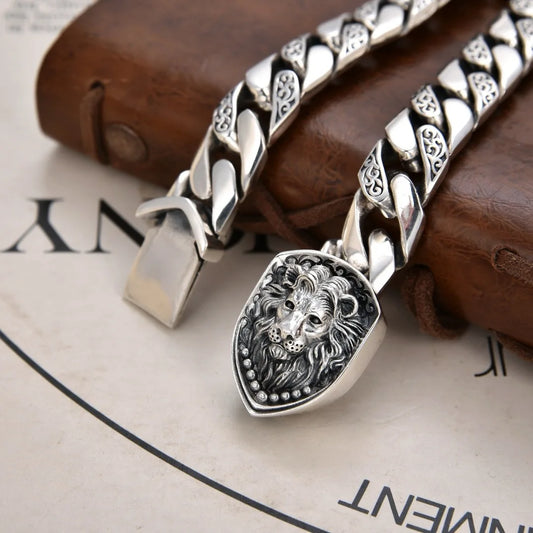 Pulsera León Tanque Plata Esterlina S925 - Diseño Dominante Vintage