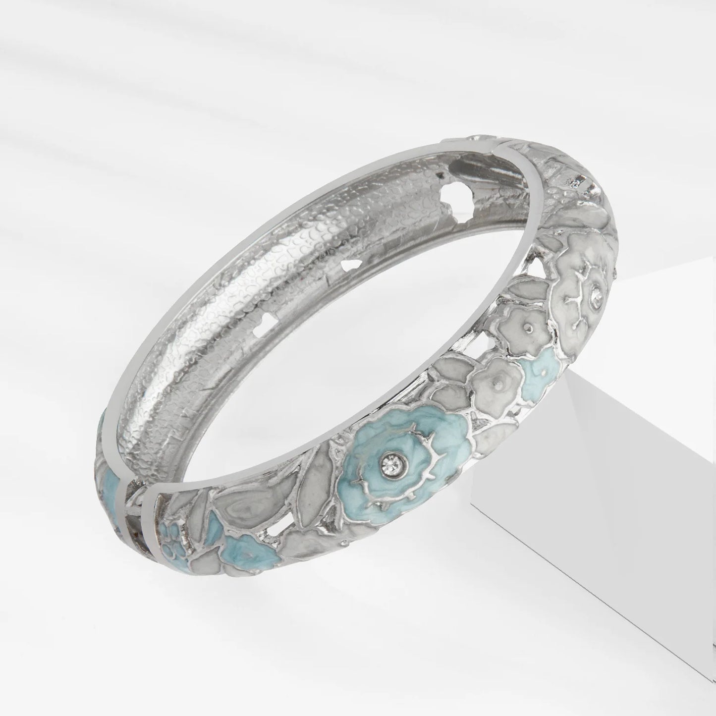 Brazaletes UJOY Flores Rosas Esmaltadas - Pulseras Huecas Regalo Joyería Mujer