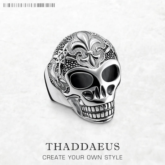 Anillo Calavera Lirio Ennegrecido - Plata de Ley 925 Vintage Unisex