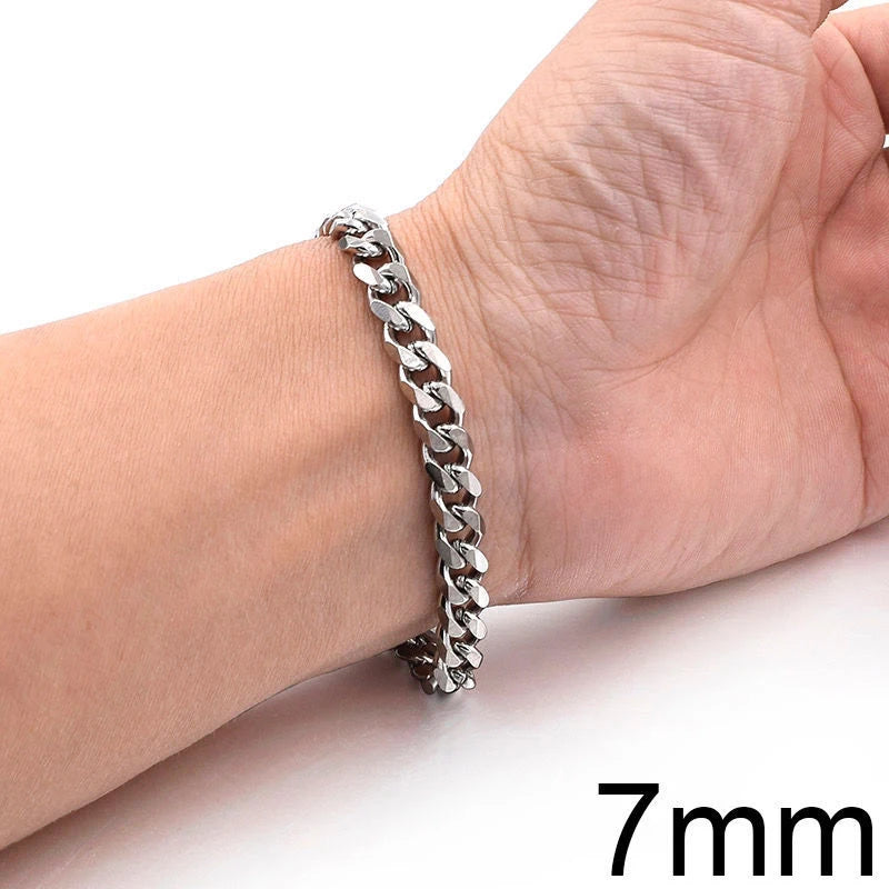 Pulsera de cadena cubana para hombre y mujer, brazalete clásico de acero inoxidable de 3/5/7/9mm de ancho, regalo de joyería