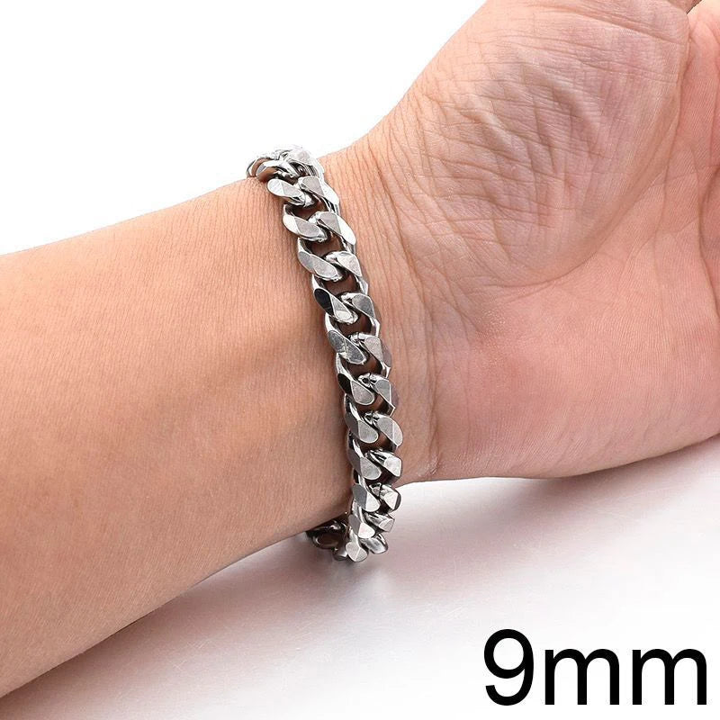 Pulsera de cadena cubana para hombre y mujer, brazalete clásico de acero inoxidable de 3/5/7/9mm de ancho, regalo de joyería