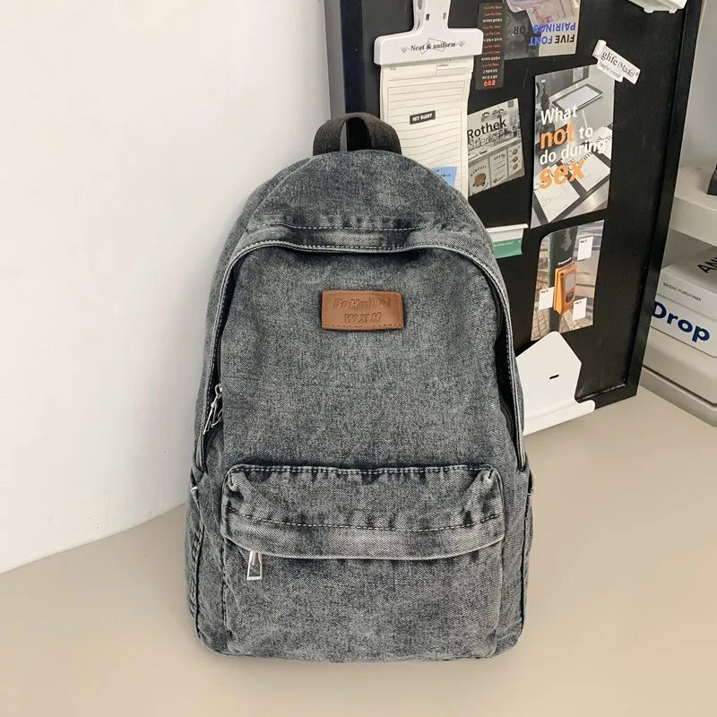 Mochila De tela vaquera para estudiante, morral De gran capacidad con múltiples bolsillos, a la moda, para la escuela,