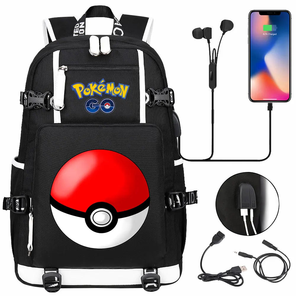 Mochila Pikachu Pokémon USB Impermeable - Morral Escolar Laptop Unisex