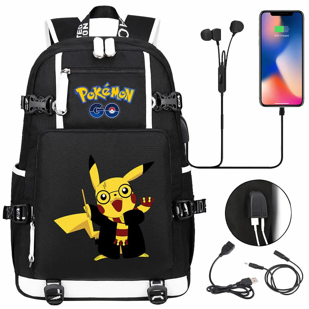 Mochila Pikachu Pokémon USB Impermeable - Morral Escolar Laptop Unisex