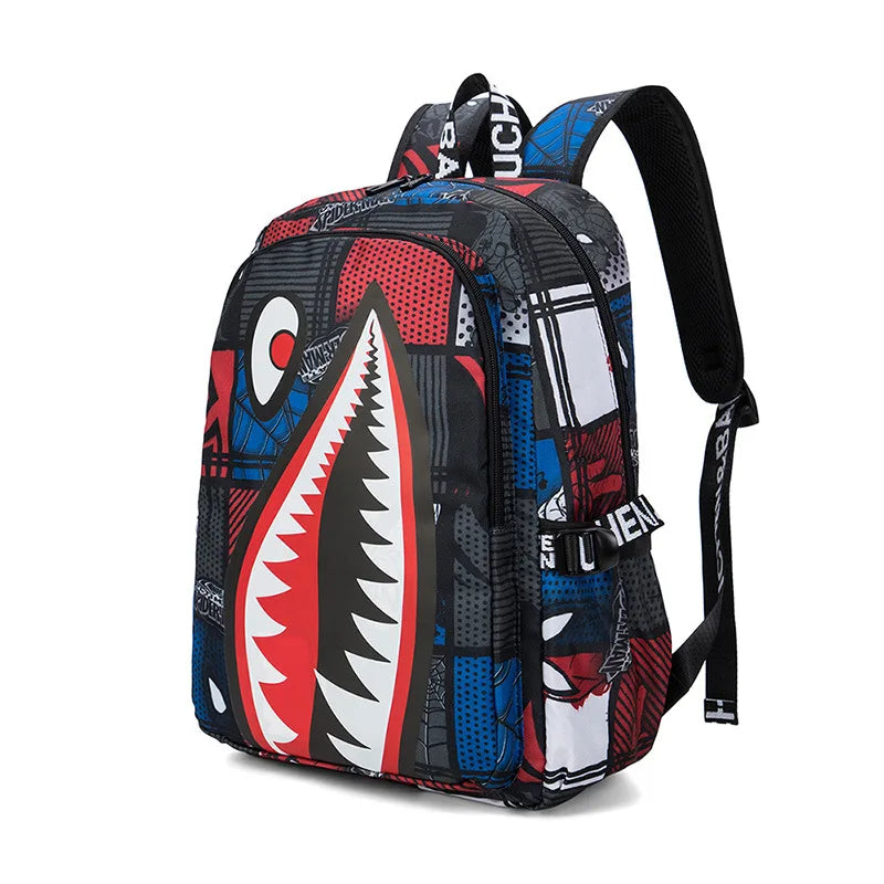 Mochila Escolar Tiburones Blanca y Negra - Diseño Unisex Ligera