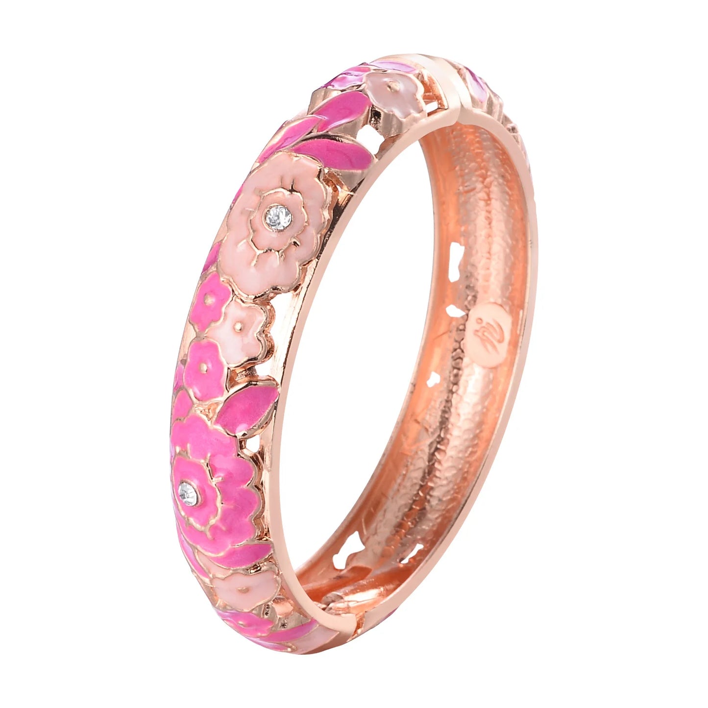 Brazaletes UJOY Flores Rosas Esmaltadas - Pulseras Huecas Regalo Joyería Mujer