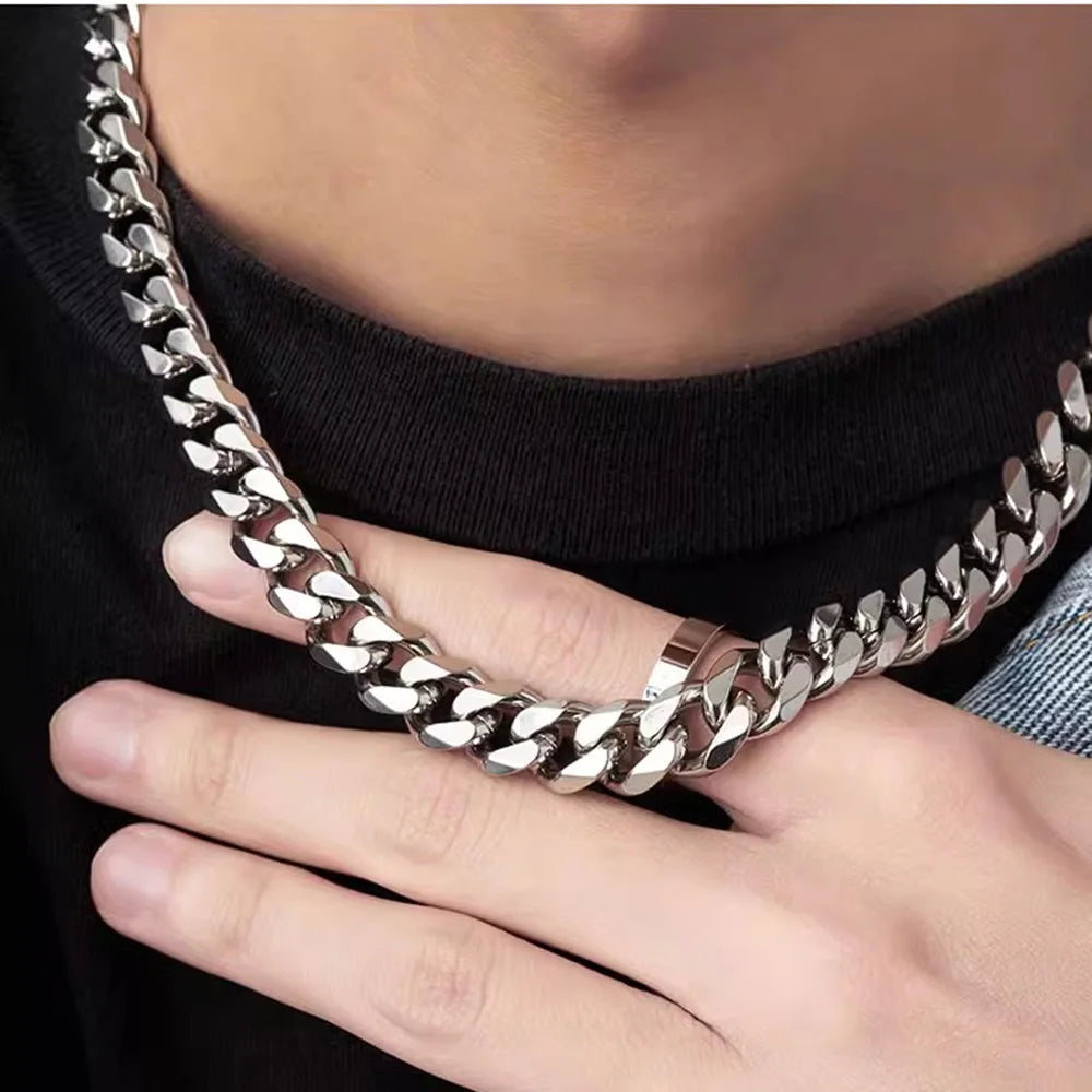 Cadena de eslabones cubanos de acero inoxidable de 3/5/7mm, joyería clásica Punk con personalidad, collar Simple de moda Hip-hop para parejas para hombres y mujeres