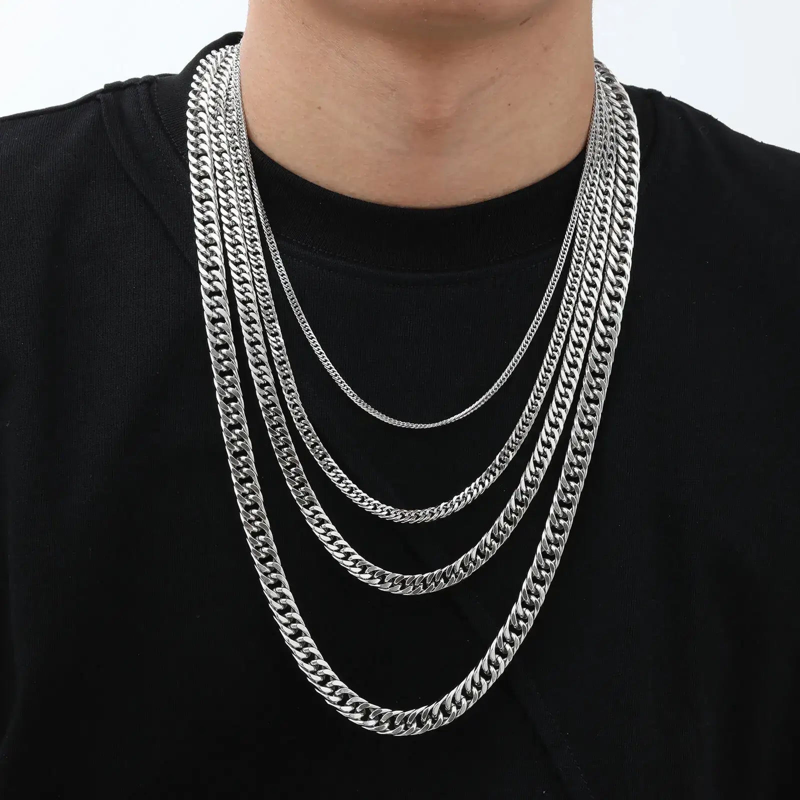 Vnox-collares de cadena cubana de 3/5/7/9mm de espesor para hombres y mujeres, Collar de eslabones simples Miami, cadena Unisex de acero inoxidable resistente al agua