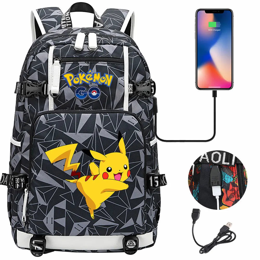 Mochila Pikachu Pokémon USB Impermeable - Morral Escolar Laptop Unisex