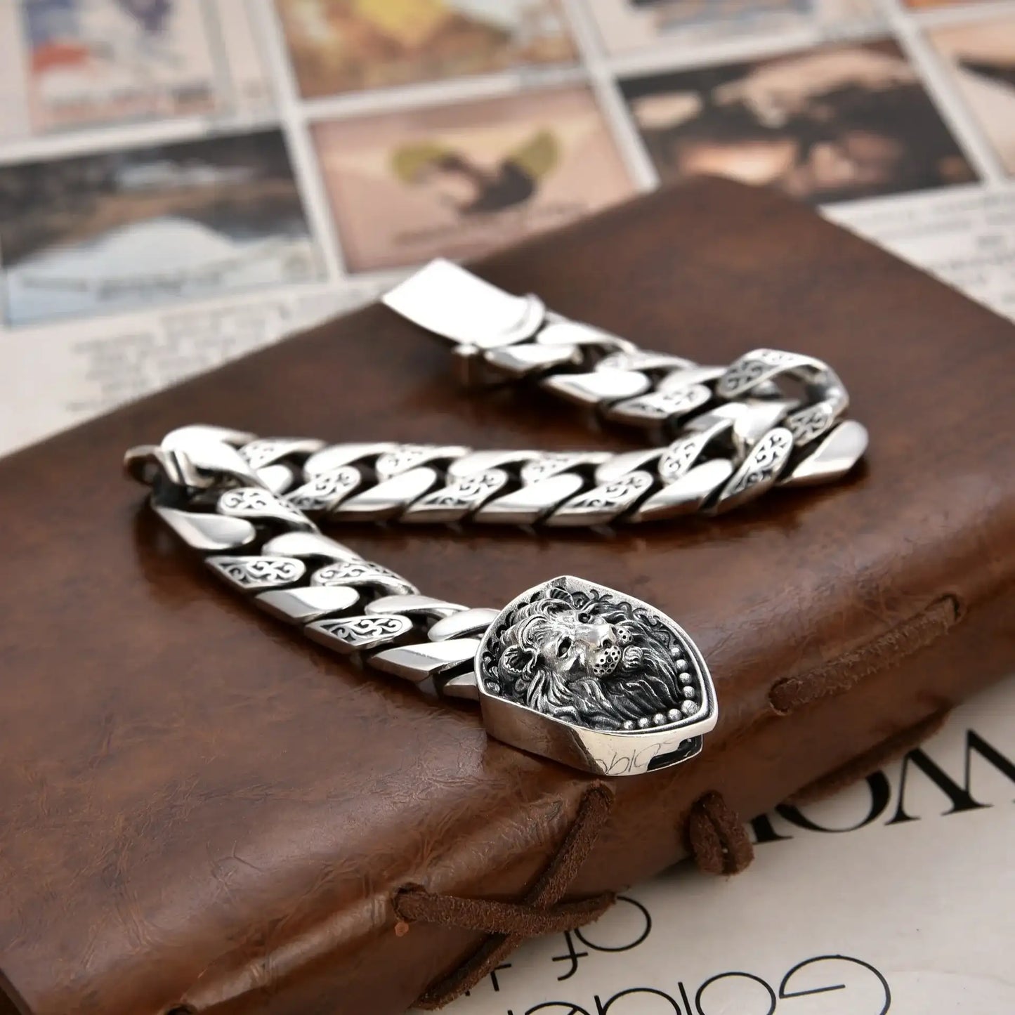Pulsera León Tanque Plata Esterlina S925 - Diseño Dominante Vintage