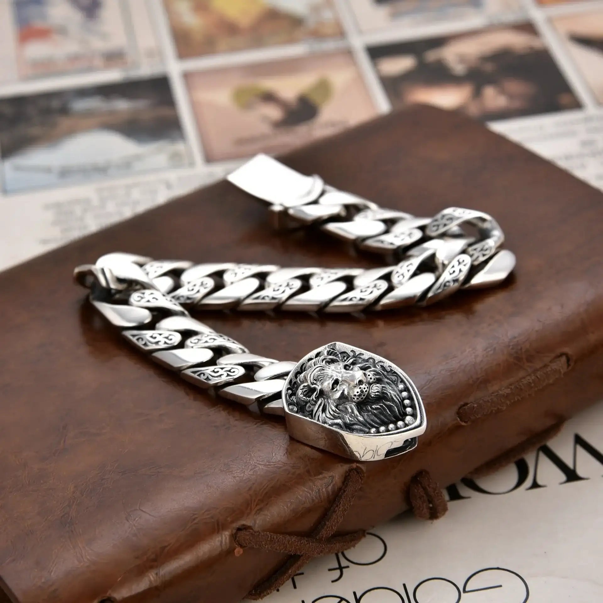Pulsera León Tanque Plata Esterlina S925 - Diseño Dominante Vintage
