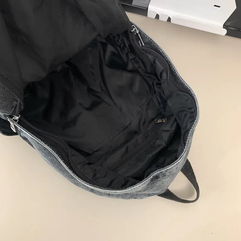 Mochila De tela vaquera para estudiante, morral De gran capacidad con múltiples bolsillos, a la moda, para la escuela,