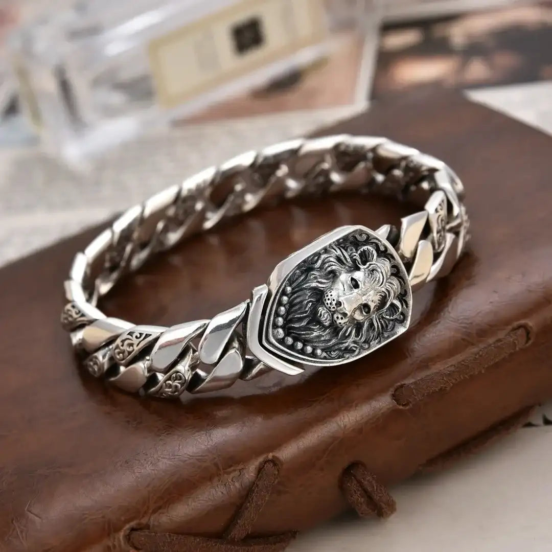 Pulsera León Tanque Plata Esterlina S925 - Diseño Dominante Vintage