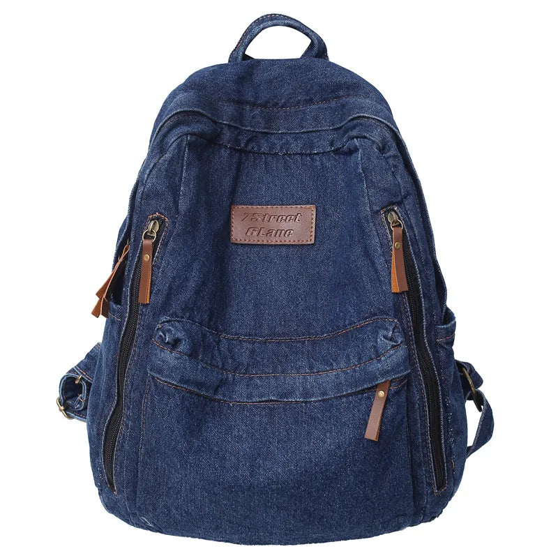 Mochila Mezclilla Estudiantes - Bolso Escolar Grande Múltiples Bolsillos
