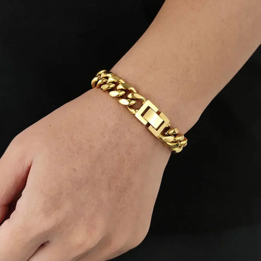 Venta al por mayor, pulsera de cadena cubana de acero inoxidable para hombres de 6/8/10/12/14MM, pulsera de Hip Hop PVD de Miami, joyería para mujeres, envío directo