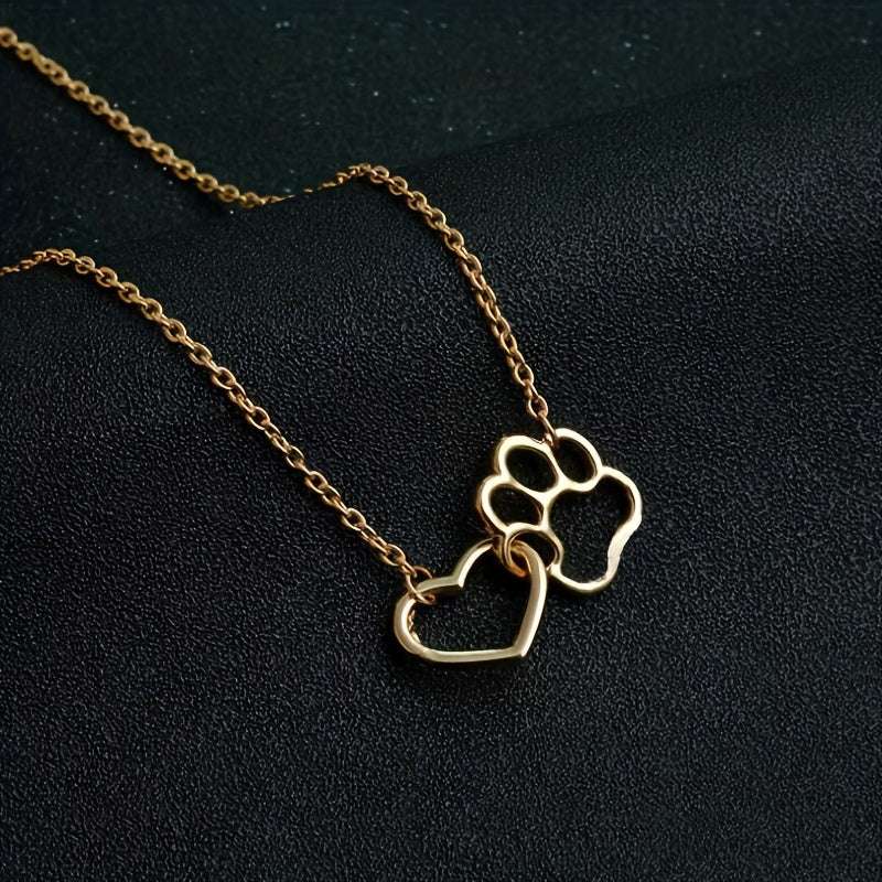 Collar Colgante Huella de Perro y Corazón - Joyería Femenina Regalo Especial