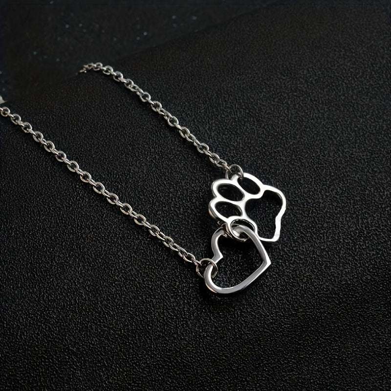 Collar Colgante Huella de Perro y Corazón - Joyería Femenina Regalo Especial