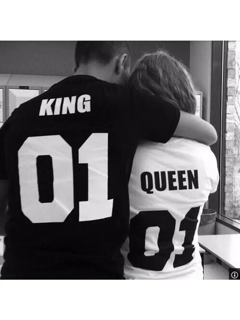 KING QUEEN Letter Crown Printed Black White T Shirts Summer Casual O-Neck Short Sleeve Tees Couple Lovers Tshirt Tops Clothes