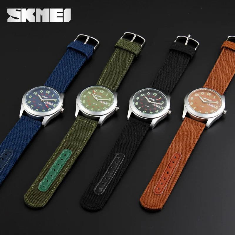 Brand Men'S Watches Waterproof Nylon Strap Analog Display Date Week Men Quartz Watch Casual Men Wristwatch