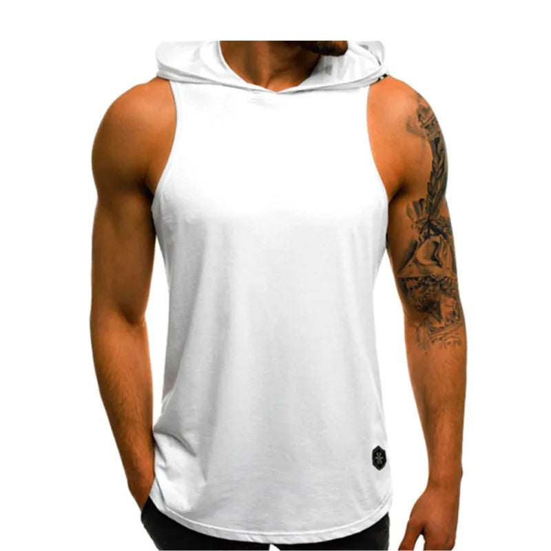Fashion Summer Mens Sleeveless Hoodie T-Shirts Muscle Sweatshirt Cool Hoody Tops GYM Sport Slim Fitness Hooded Sportswer Tees