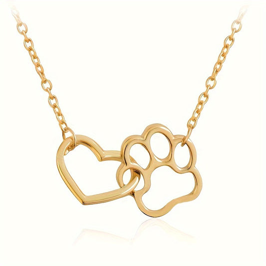 Collar Colgante Huella de Perro y Corazón - Joyería Femenina Regalo Especial