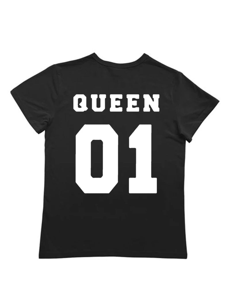 KING QUEEN Letter Crown Printed Black White T Shirts Summer Casual O-Neck Short Sleeve Tees Couple Lovers Tshirt Tops Clothes